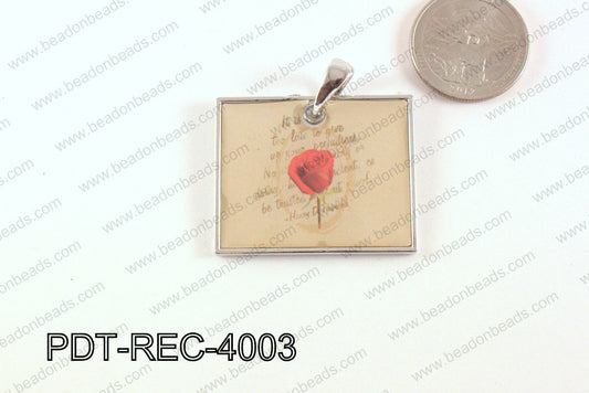 Metal Rectangle Pendant Rose 32x40mm PDT-REC-4003