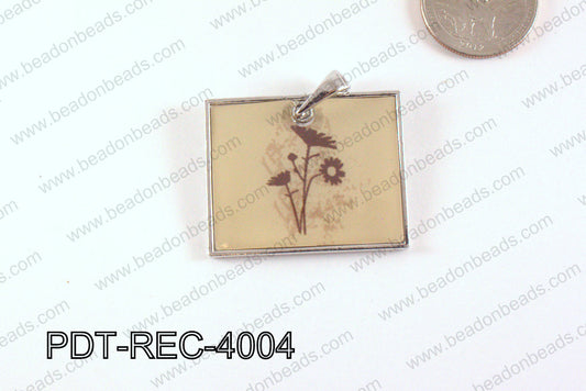 Metal Rectangle Pendant Beige 32x40mm PDT-REC-4004