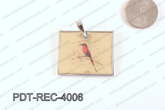 Metal Rectangle Pendant Bird 32x40mm PDT-REC-4006