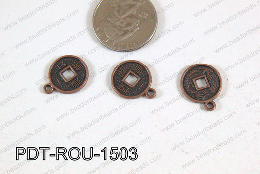 Coin Pendant Copper 15mm PDT-ROU-1503