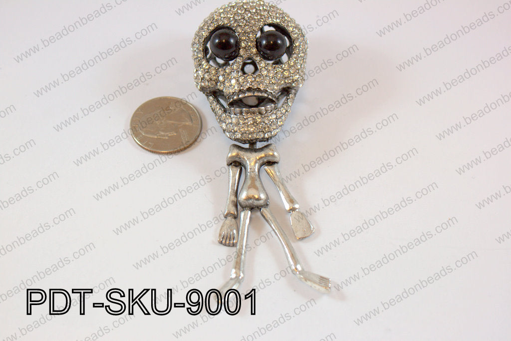 Skull Pendant 90x38mm Dangling with rhinestones PDT-SKU-9001