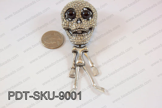Skull Pendant 90x38mm Dangling with rhinestones PDT-SKU-9001