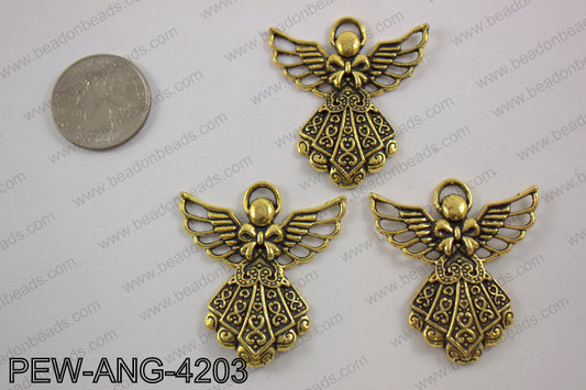 Pewter angel pendant gold 39x42mmPEW-ANG-4203