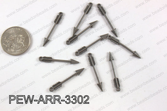 Pewter arrow charm 0.5x 33 mm, gun metal PEW-ARR-3302