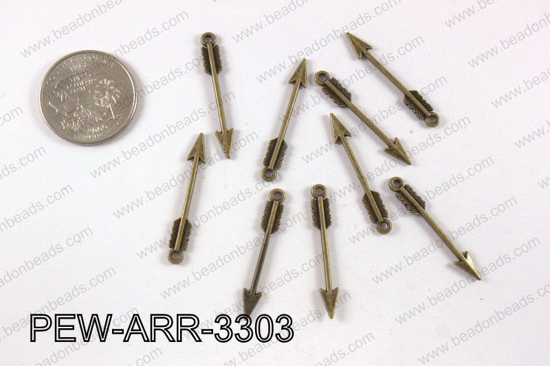 Pewter arrow charm 0.5x 33 mm,brass PEW-ARR-3303