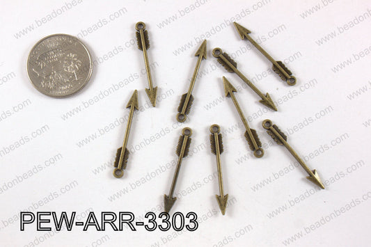 Pewter arrow charm 0.5x 33 mm,brass PEW-ARR-3303