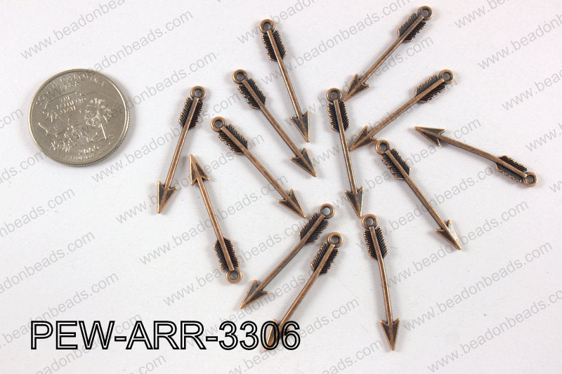 Pewter arrow charm 0.5x 33 mm, copper PEW-ARR-3306