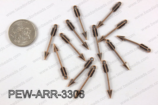 Pewter arrow charm 0.5x 33 mm, copper PEW-ARR-3306