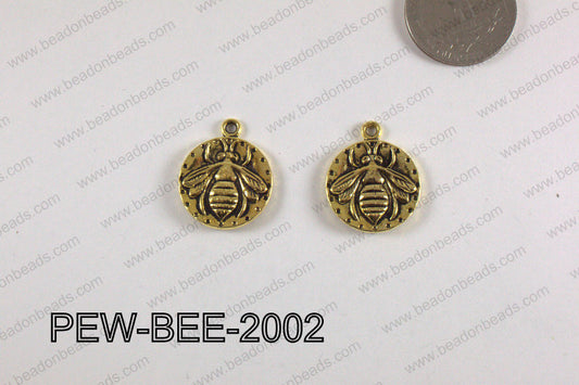 PEWTER CHARM BEE 20MM GOLD PEW-BEE-2002
