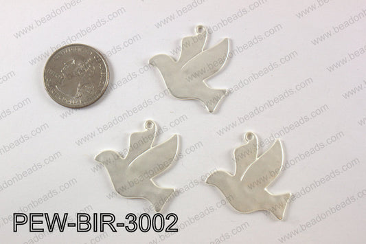 Pewter bird charm 30x35 mm, matte silver PEW-BIR-3002