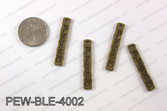 Pewter blessed charm 7X 40 mm, brass PEW-BLE-4002