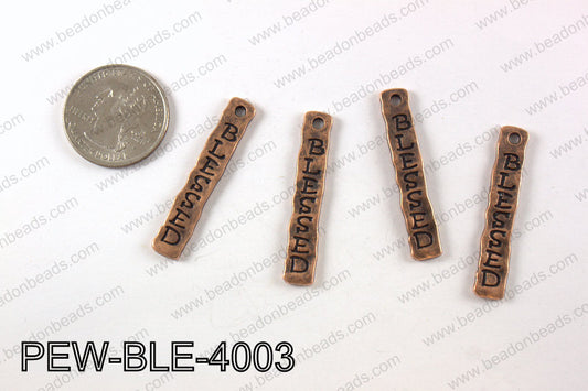 Pewter blessed charm 7X 40 mm, copper PEW-BLE-4003