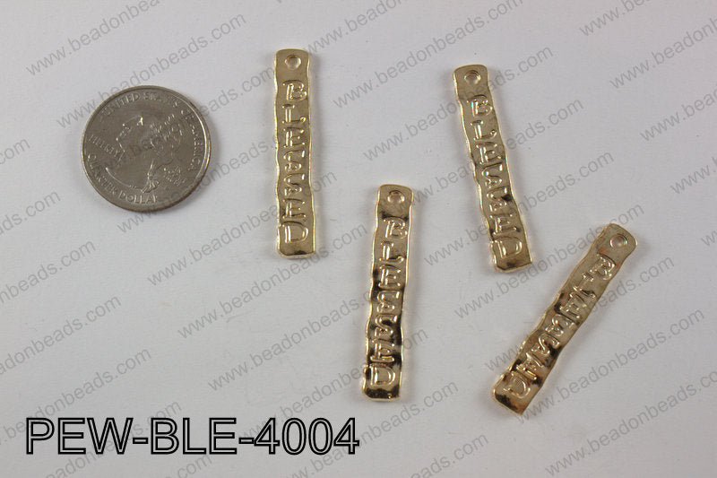 Pewter blessed charm 7X 40 mm, light gold PEW-BLE-4004