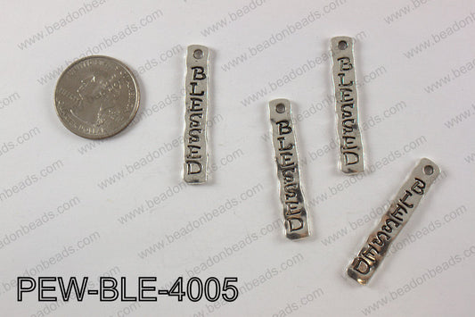 Pewter blessed charm 7X 40 mm, silver PEW-BLE-4005