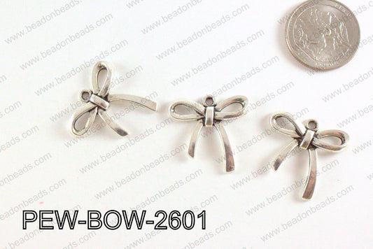 Pewter Bow Pendant Silver 26x25mm PEW-BOW-2601