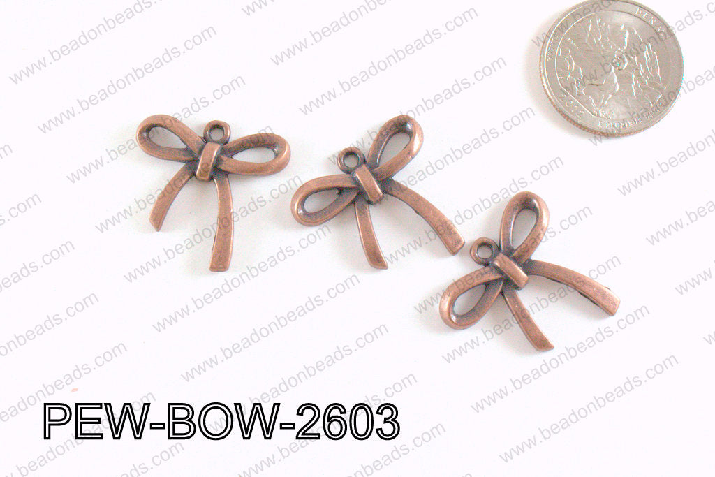 Pewter Bow Pendant Copper 26x25mm PEW-BOW-2603