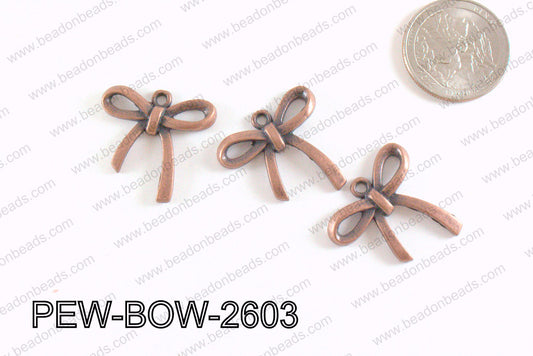 Pewter Bow Pendant Copper 26x25mm PEW-BOW-2603