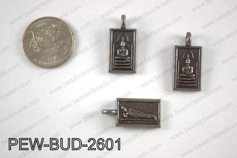 Pewter Thai buddha charm 13x26 mm, gun metal PEW-BUD-2601
