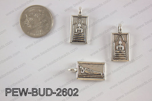 Pewter Thai buddha charm 13x26 mm, anti silver PEW-BUD-2602