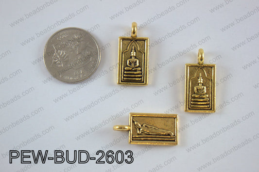 Pewter Thai buddha charm 13x26 mm, gold PEW-BUD-2603