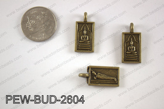 Pewter Thai buddha charm 13x26 mm, brass PEW-BUD-2604