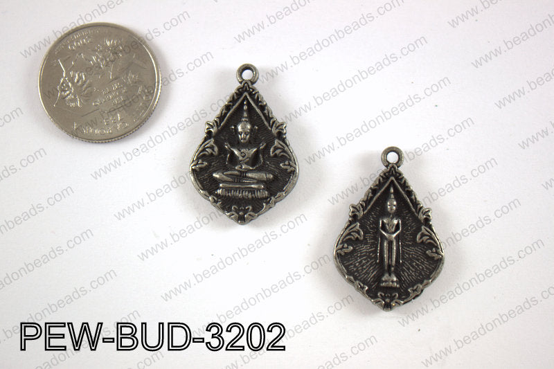 Pewter Thai buddha charm 21x32 mm, gun metal PEW-BUD-3202