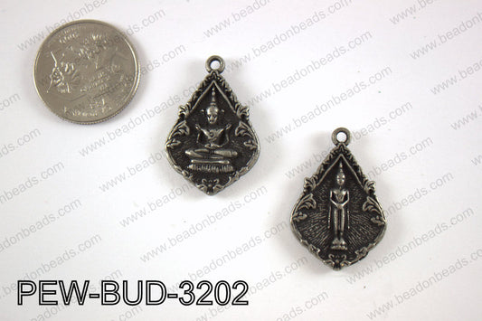 Pewter Thai buddha charm 21x32 mm, gun metal PEW-BUD-3202