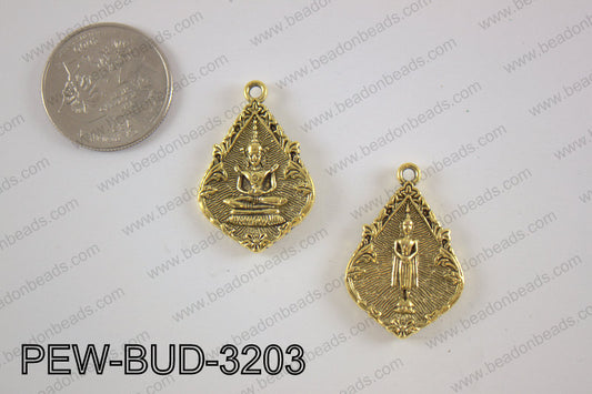 Pewter Thai buddha charm 21x32 mm, gold PEW-BUD-3203