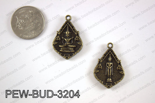 Pewter Thai buddha charm 21x32 mm, brass PEW-BUD-3204