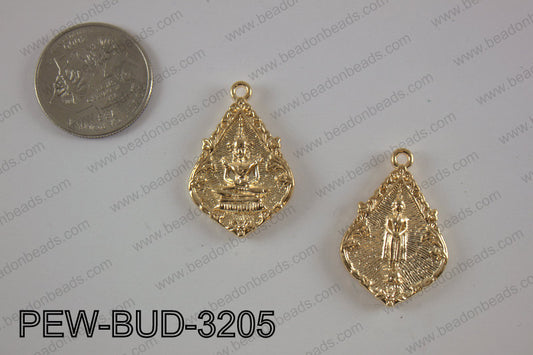 Pewter Thai buddha charm 21x32 mm, light goldPEW-BUD-3205