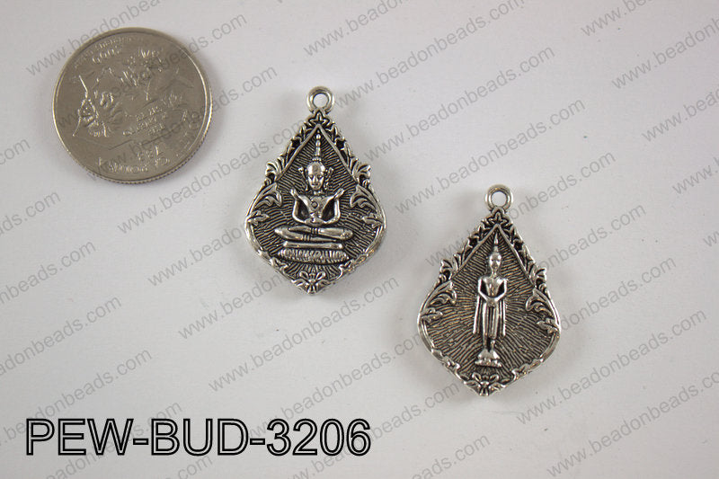 Pewter Thai buddha charm 21x32 mm, anti silverPEW-BUD-3206