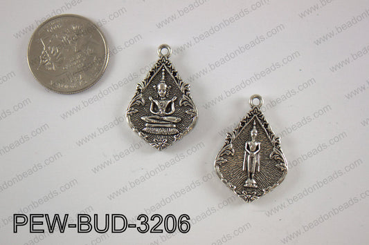 Pewter Thai buddha charm 21x32 mm, anti silverPEW-BUD-3206