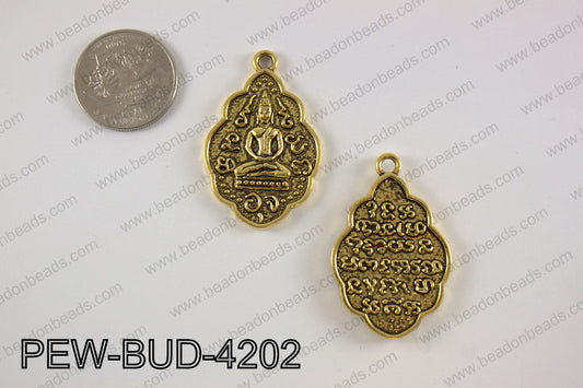 Pewter Thai buddha charm 27x42 mm, gold PEW-BUD-4202