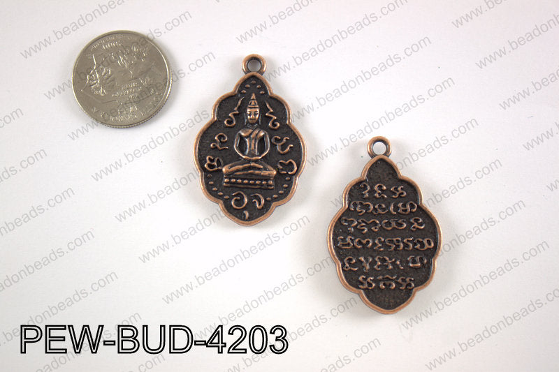 Pewter Thai buddha charm 27x42 mm, copper PEW-BUD-4203
