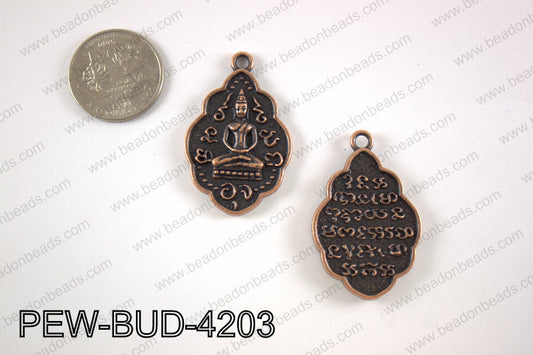 Pewter Thai buddha charm 27x42 mm, copper PEW-BUD-4203