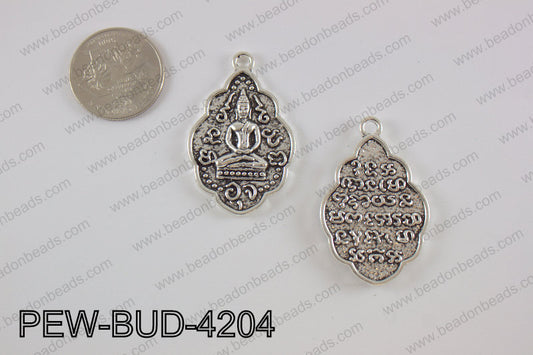 Pewter Thai buddha charm 27x42 mm, anti silverPEW-BUD-4204