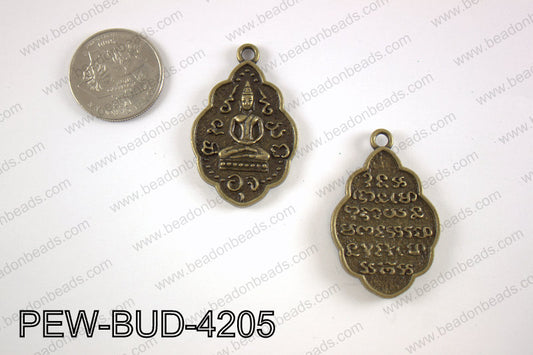 Pewter Thai buddha charm 27x42 mm, brassPEW-BUD-4205