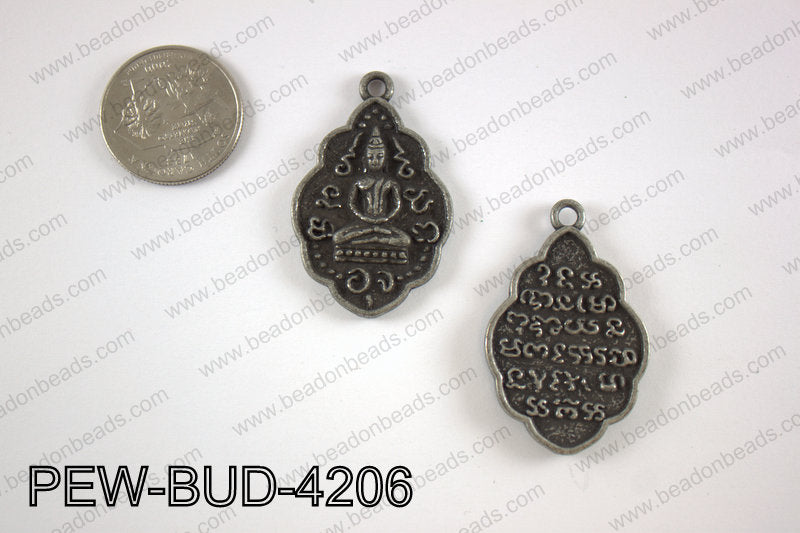 Pewter Thai buddha charm 27x42 mm, gun metal PEW-BUD-4206
