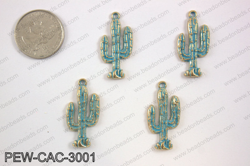 Pewter cactus charm 15x30mm, patina finishPEW-CAC-3001