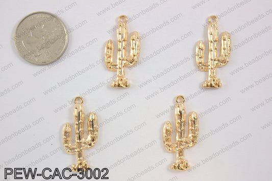 Pewter cactus charm 15x30mm, goldPEW-CAC-3002