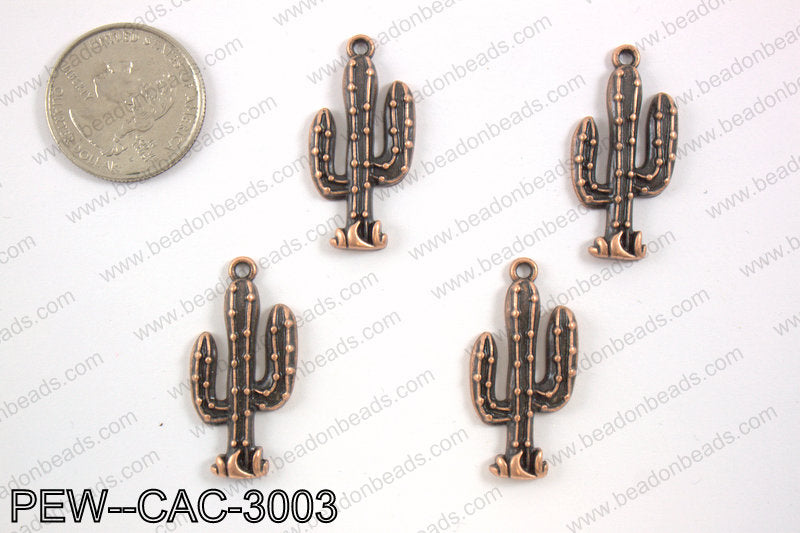 Pewter cactus charm 15x30mm, copperPEW-CAC-3003