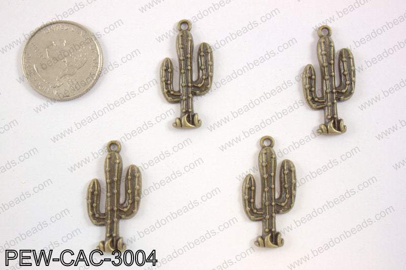 Pewter cactus charm 15x30mm, brassPEW-CAC-3004