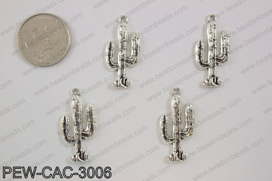 Pewter cactus charm 15x30mm, silverPEW-CAC-3006