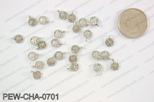 Pewter tiny coin charms 7mm, silver PEW-CHA-0701