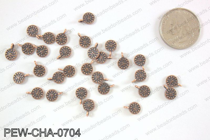Pewter tiny coin charms 7mm, copper PEW-CHA-0704