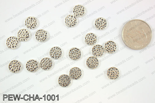 Pewter coin charms 10mm, silver PEW-CHA-1001