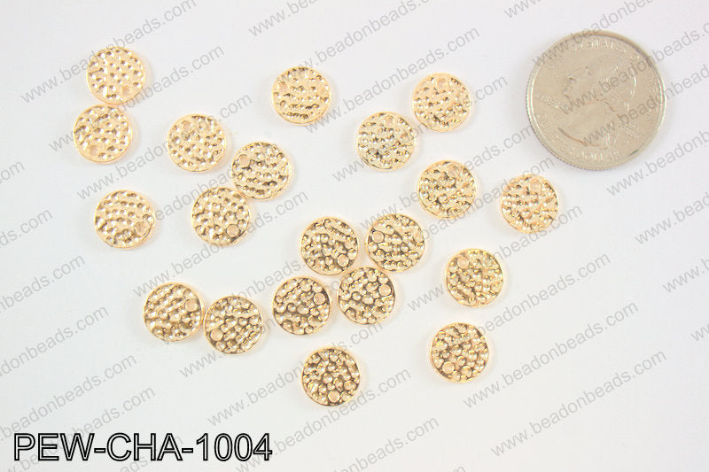 Pewter coin charms 10mm, KC gold PEW-CHA-1004