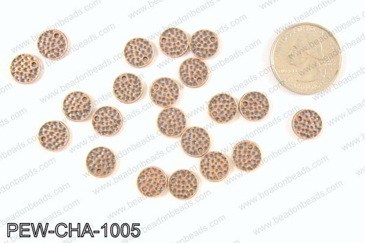 Pewter coin charms 10mm, copper PEW-CHA-1005