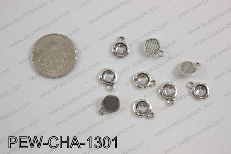 Pewter clear acrylic charm, silver PEW-CHA-1301