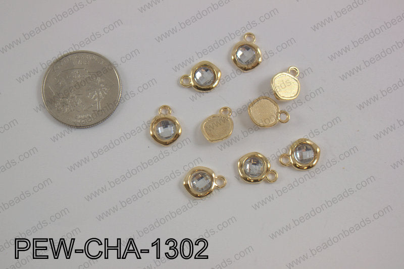 Pewter clear acrylic charm, gold PEW-CHA-1302